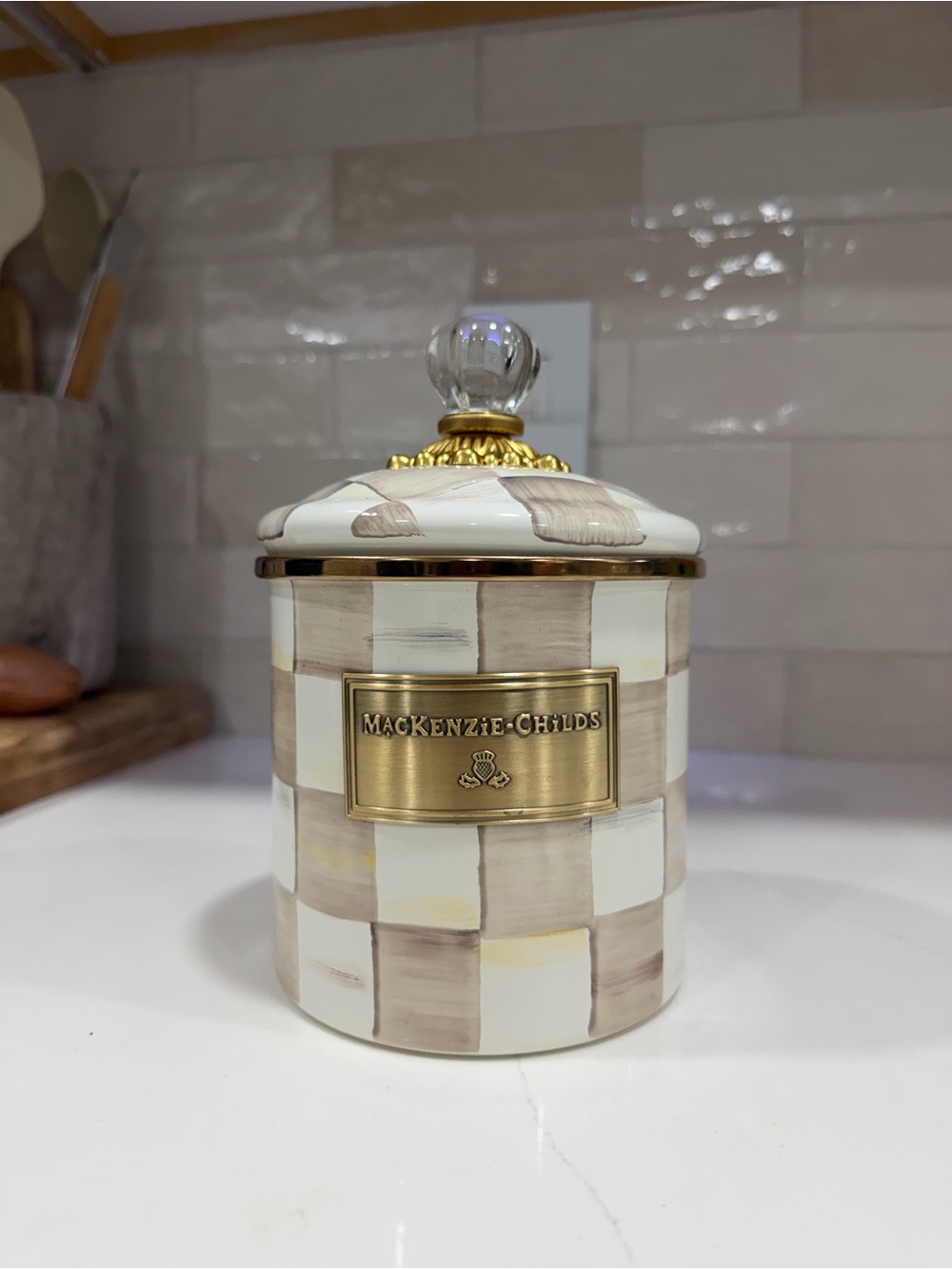 MacKenzie-Childs Mocha Check “Small” Canister